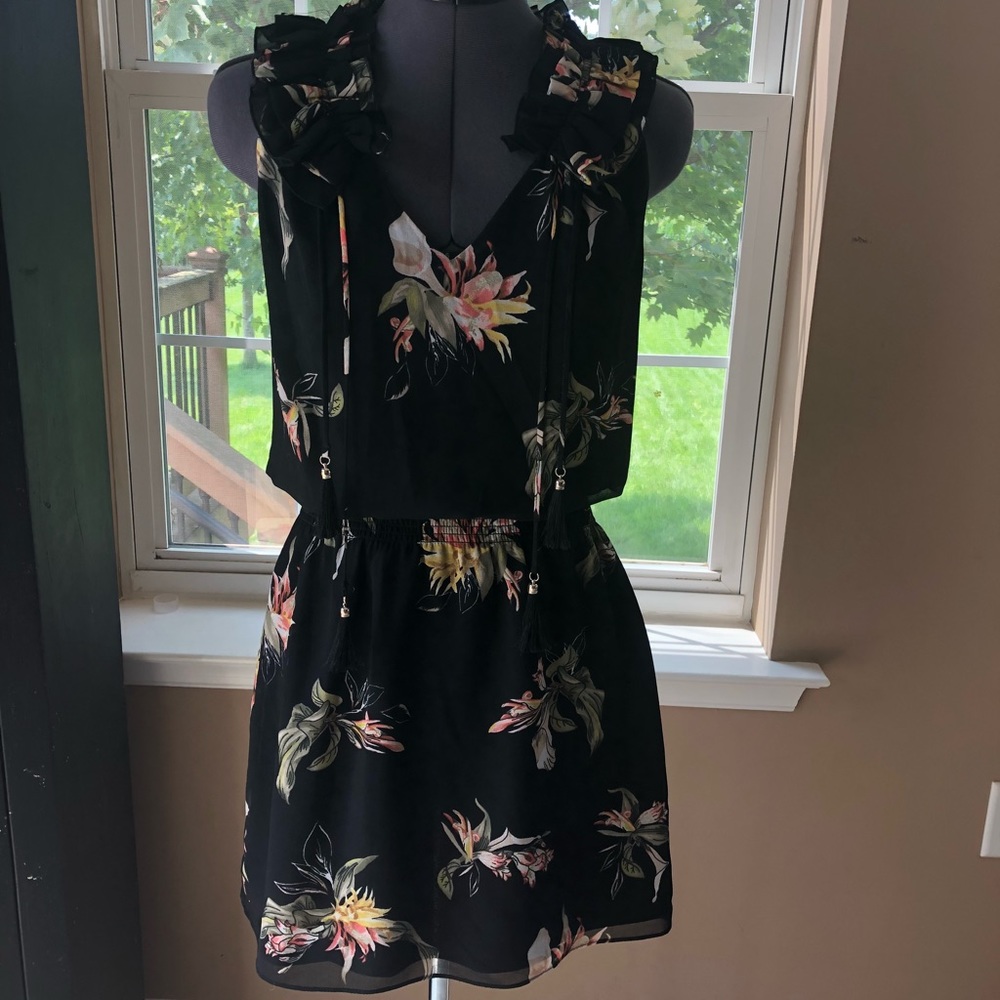 Black floral mini dress